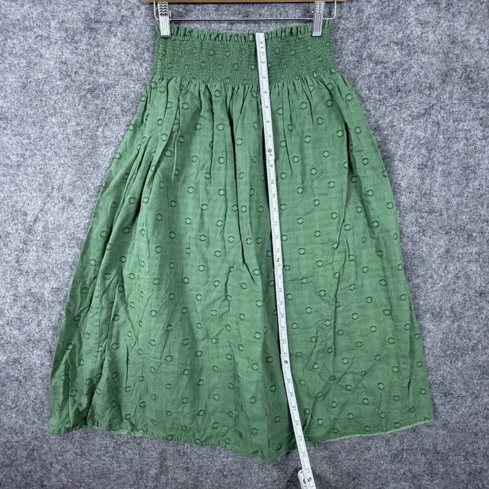 Swildens A-Line Skirt Womens 34 Green Cottagecore Peasant Smocked Waist Boho